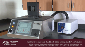The BBR3 includes a fluid bath base with a built-in computer, load frame, external refridgeration unit, and a calibration kit. 